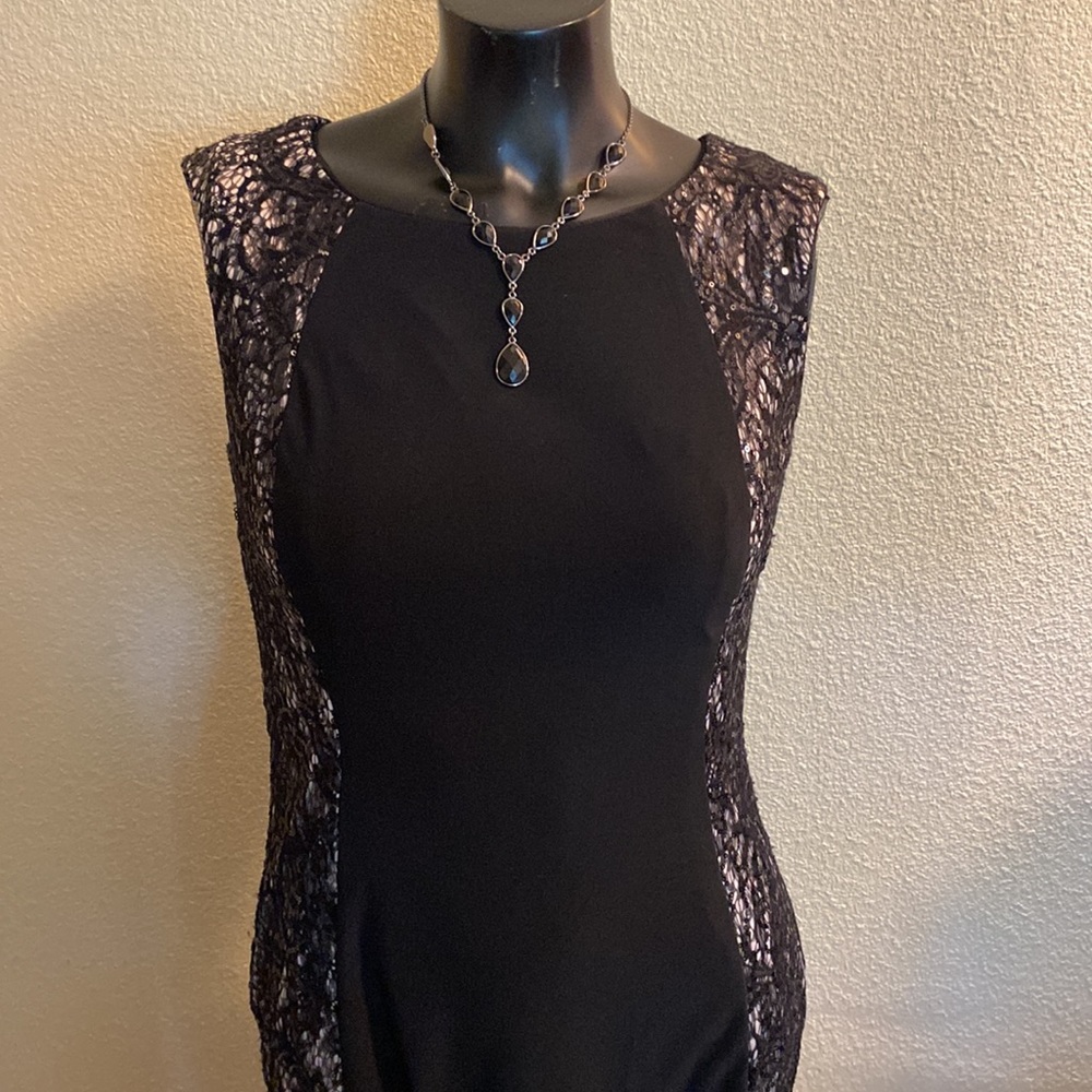 R&M Richards Sexy Black Lace/Sequins Sides Evening Gown